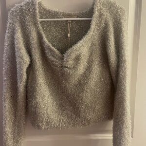 Women's Fuzzy Sparkly Gray Sweater